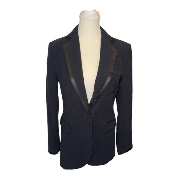 ZARA Navy Blue Velvet Contrasting Blazer Sz S Minimalist Classic Chic - Picture 3 of 13